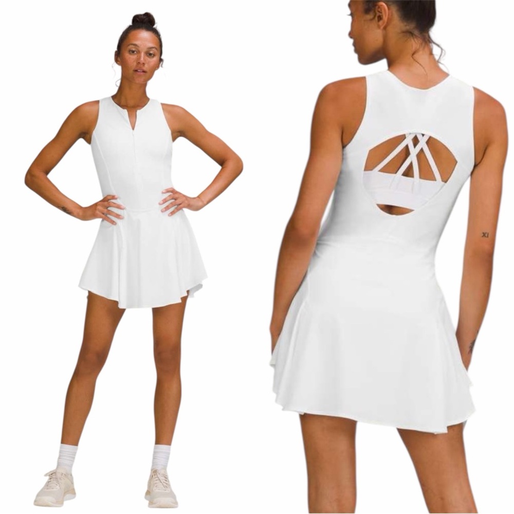 Lululemon – Everlux Short Lined Tennis Dress 8” – White Open Back – Sz 8